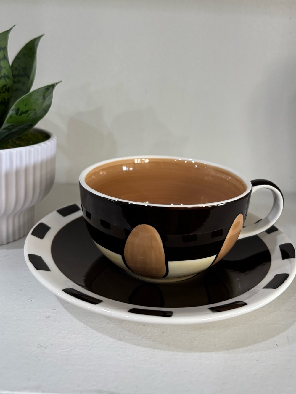Hues n brews ceramic tea/coffee cup and saucer nice retro look